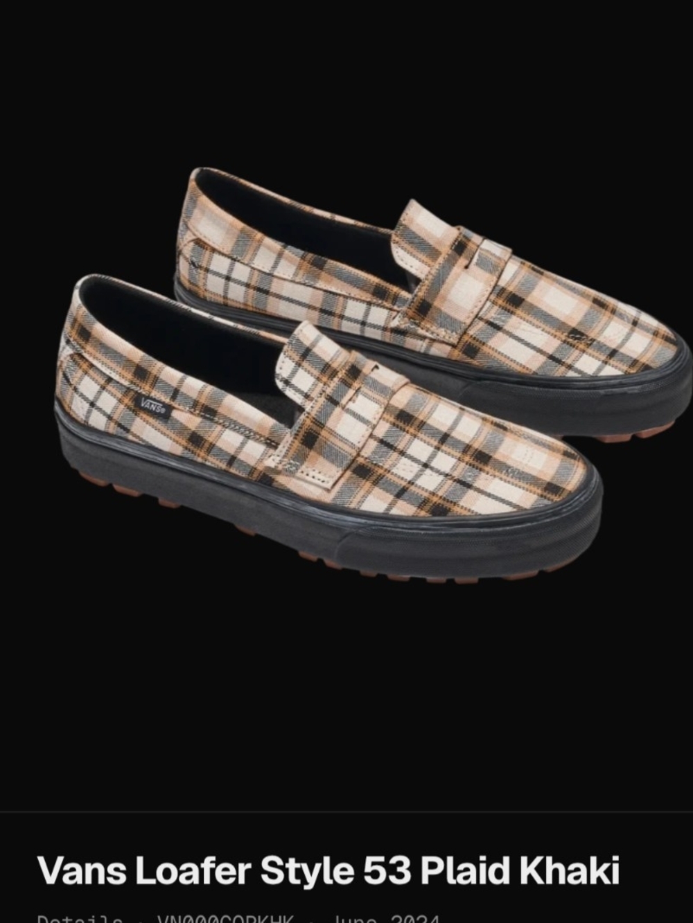 Vans Plaid Khaki Slip-On Loafers